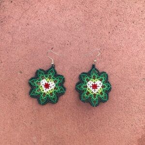 Handcrafted Green Beaded Earrings
